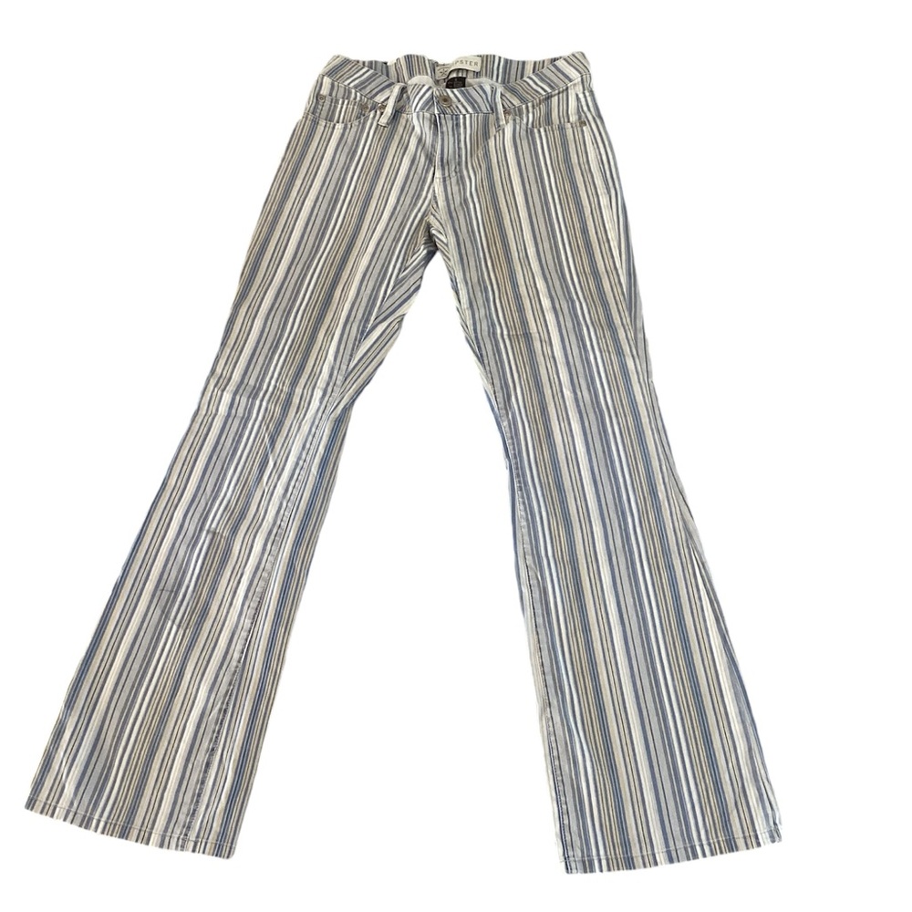 Authentic Jeanswear Hipster Tan Blue Striped Low Rise Flare Jeans Size 5 Y2K